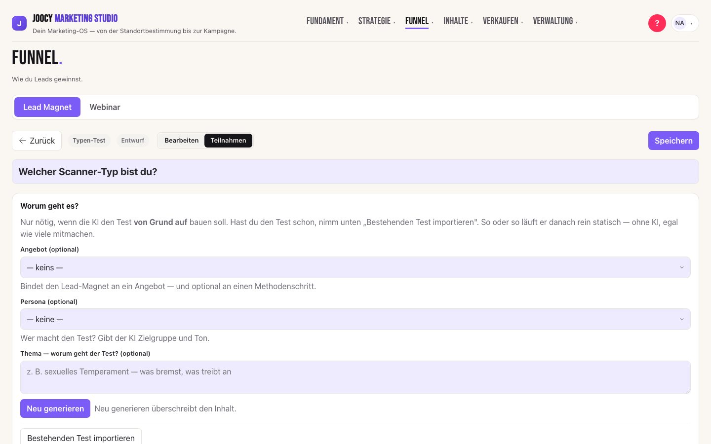 Joocy Marketing Studio: Interaktive Tests